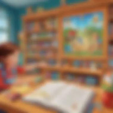 Interactive Reading Game Interface A colorful interface of a reading game designed for kindergarteners, highlighting various interactive elements.