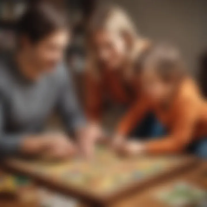 Parents interacting with their child while playing a board game together.