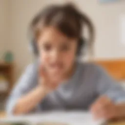 Illustration of a young student engaged in a U phonic sound activity