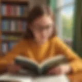 Illustration of a fifth grader reading a book