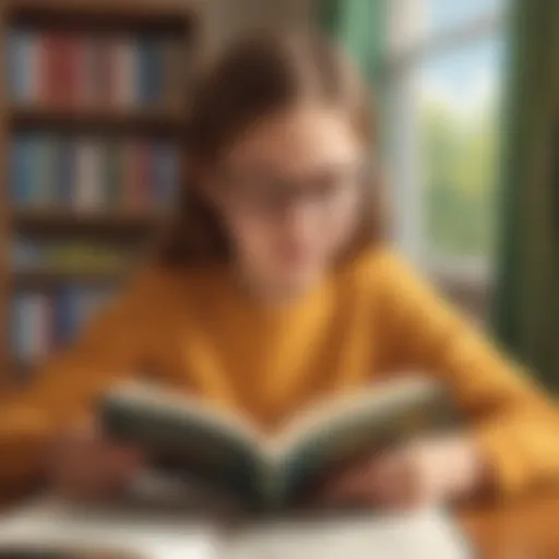 Illustration of a fifth grader reading a book