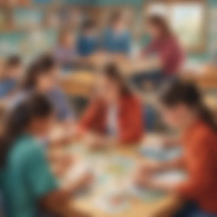 A vibrant classroom setting where students solve math puzzles.