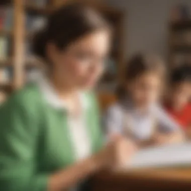 Educator guiding students through a reading exercise