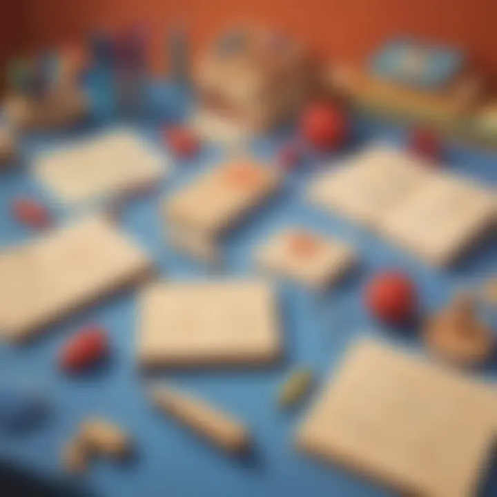 A classroom setting with various shape-related educational tools