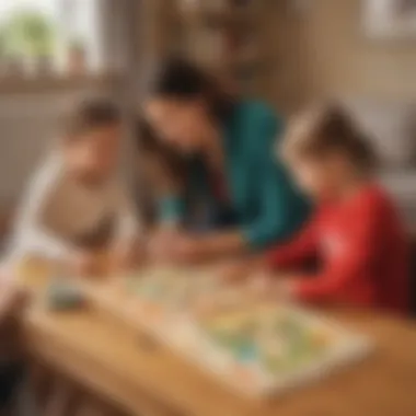 A parent and child playing a shape game at home