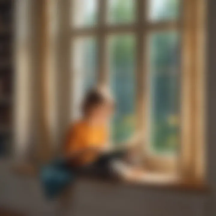 Child Engrossed in Reading by Window