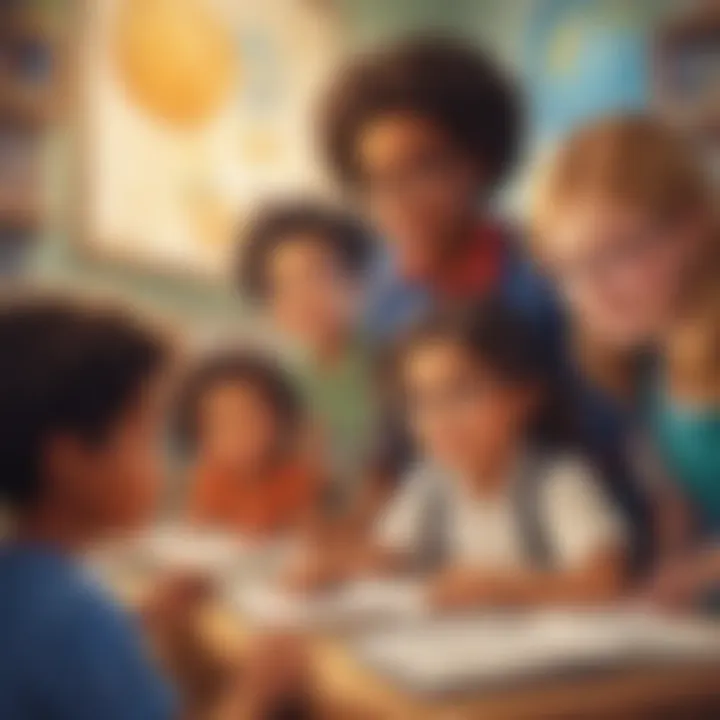 Illustration of a diverse group of children exploring educational content