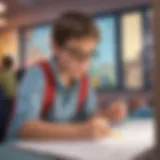 Young student engrossed in interactive learning activity
