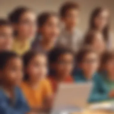 Illustration of a diverse group of children watching an educational math video together