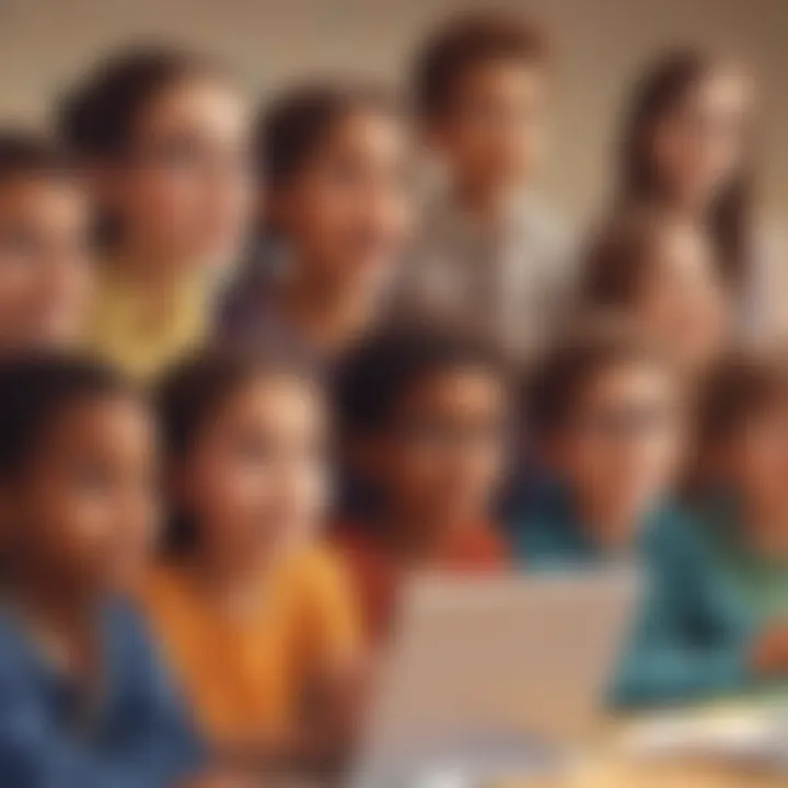 Illustration of a diverse group of children watching an educational math video together