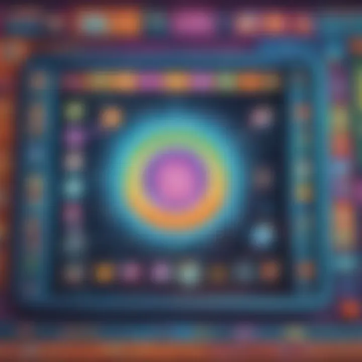 Illustration depicting a colorful and interactive infotainment interface