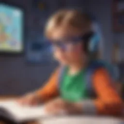 Illustration of a young child engaged in a virtual learning environment