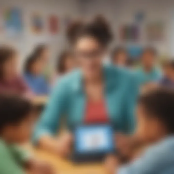 Illustration of a teacher using interactive teaching tools with children