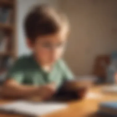 Digital Learning Experience Illustration of a young child using a tablet for online math learning