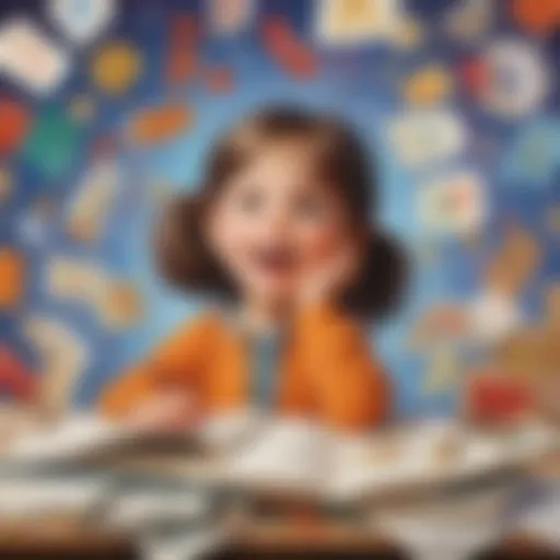 Illustration of a child surrounded by letters and sound symbols