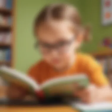 Illustration depicting a young child engrossed in reading sight words book