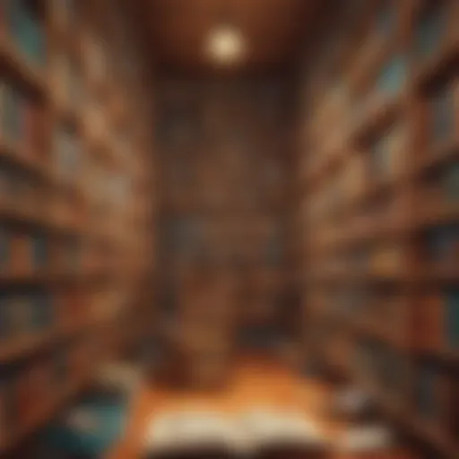 Illustration depicting a digital library filled with diverse books