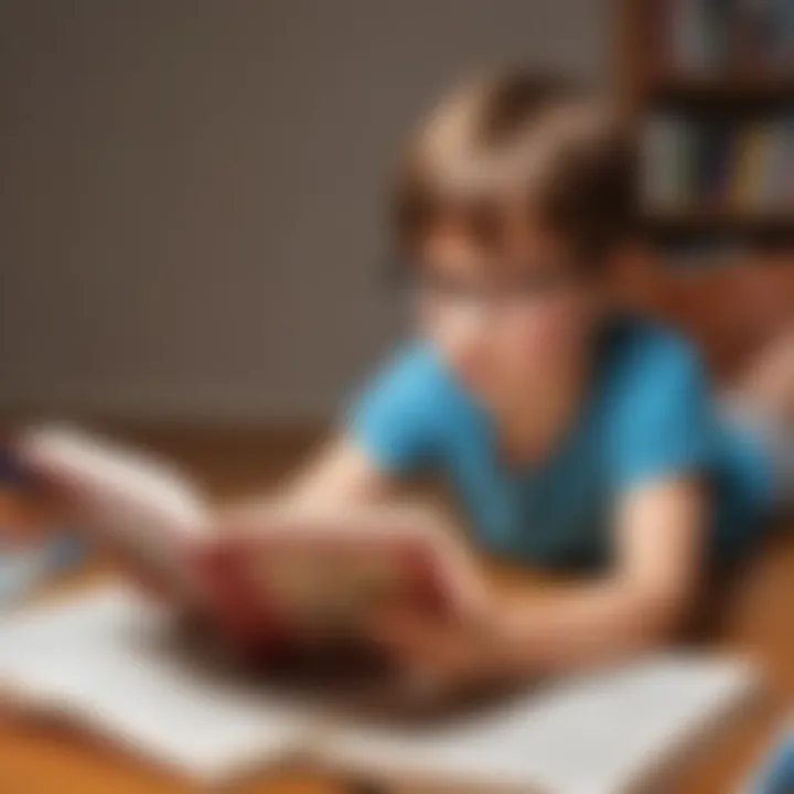 Illustration of a young child engrossed in reading a captivating online book