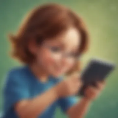 Embracing Digital Tools for Math Learning A joyful child using a math app on a tablet