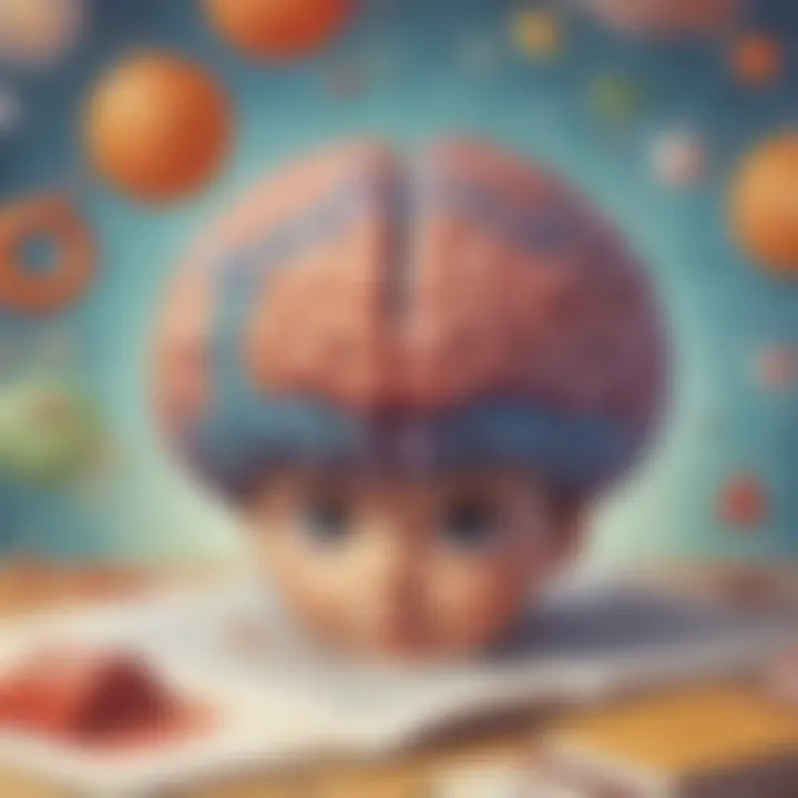 Creative illustration showcasing the connection between math logic games and brain development in children