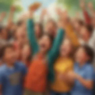 Triumphant Triumph Imagery of a diverse group of elementary school children celebrating solving a challenging riddle
