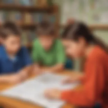 Mind-Stimulating Moments Visual representation of elementary school children engaging with interactive challenge riddles