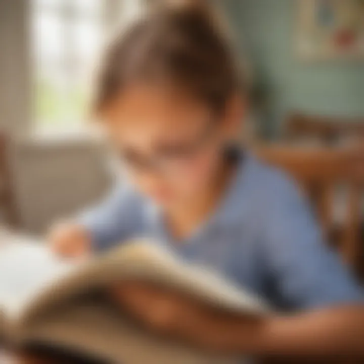 Illustration of a young student engrossed in reading first sight words