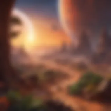 A captivating representation of an alien exoplanet with unique ecosystems