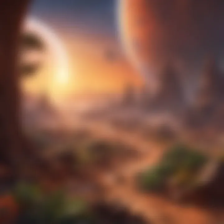 A captivating representation of an alien exoplanet with unique ecosystems