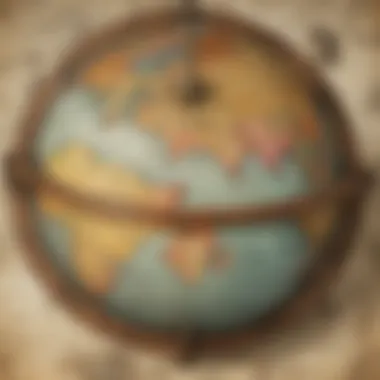 Cartographic Revelations Illustration of a vintage globe with aged maps and compass