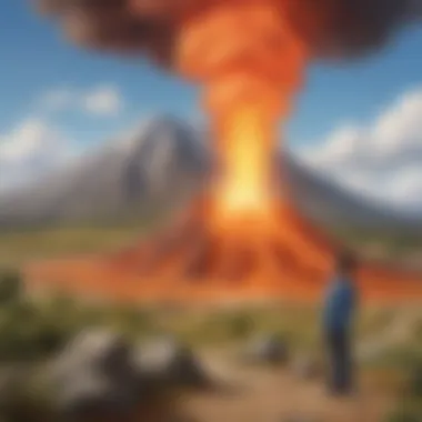 Elementary school student observing a mini volcano eruption