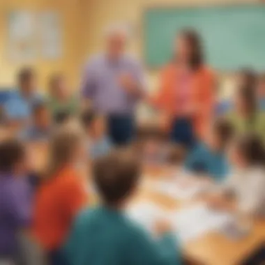 A teacher engaging with students in a lively discussion