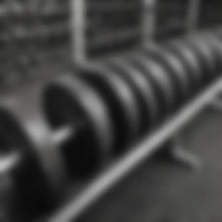 Dumbbells lined up neatly in a gym setting