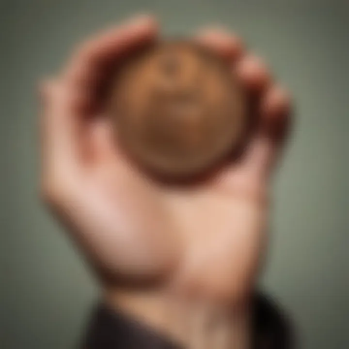 Close-up of a hand holding a worn-out penny, symbolizing longevity