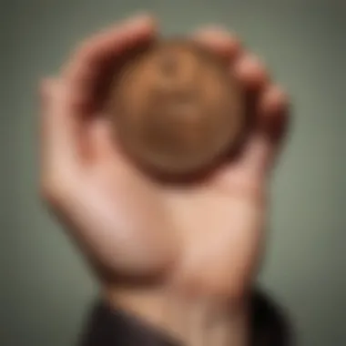 Symbolism of Longevity in a Penny Close-up of a hand holding a worn-out penny, symbolizing longevity