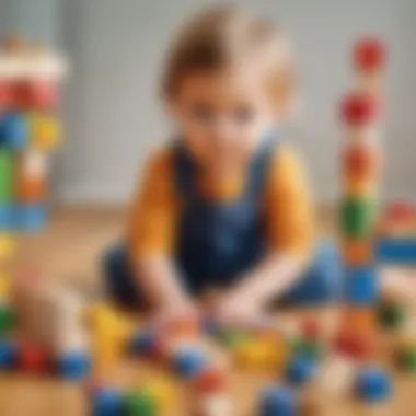 Construction and Creativity Young child building with colorful blocks
