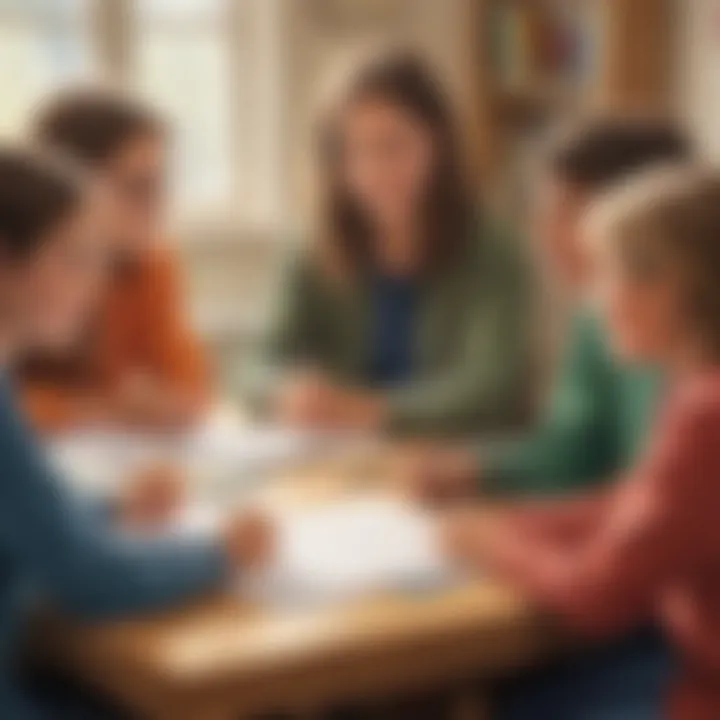 Group of young writers sharing and discussing their works